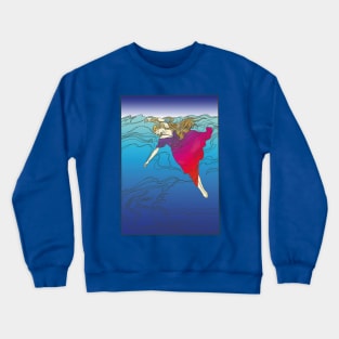 Drowning Girl (red on blue) Crewneck Sweatshirt